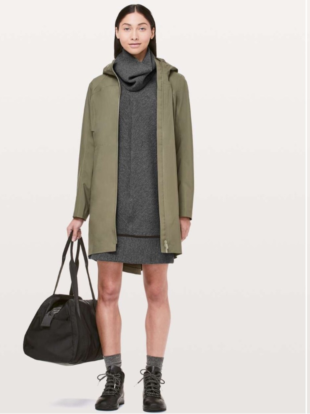 LULULEMON 6 Heathered Core Dark Grey On Repeat Dress & Snap On/Off Cowl Collar